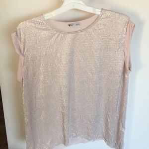 Zara shirt/top/blouse pastel pink and silver